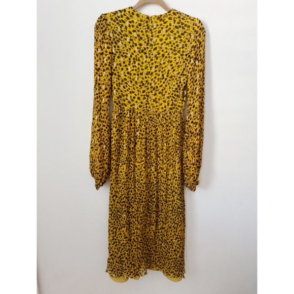 NWOT Saloni Silk Camille Gold Spot Jacquard Metallic Midi Dress 4 - Picture 3 of 9